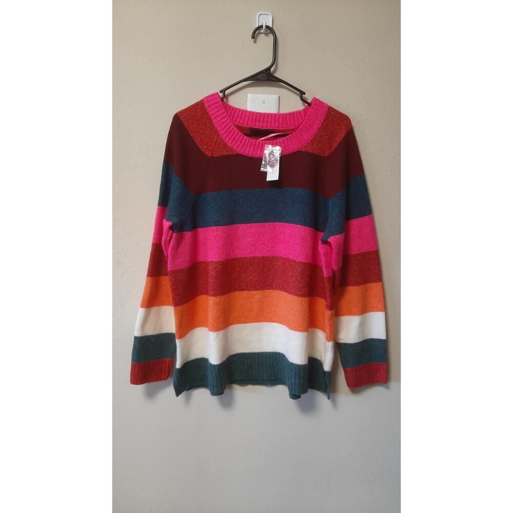 Lane Bryant Crew Neck Knit Stripe Multicolor Sweater Womens NWT- Size 14/16